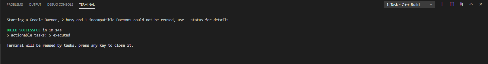 Build Successful terminal message
